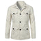 Veste saharienne en lin pour homme de couleur beige affichée de face, sans mannequin. Les caractéristiques distinctives incluent des poches à rabat et des boutons noirs contrastants, idéale pour un style décontracté ou semi-formel.